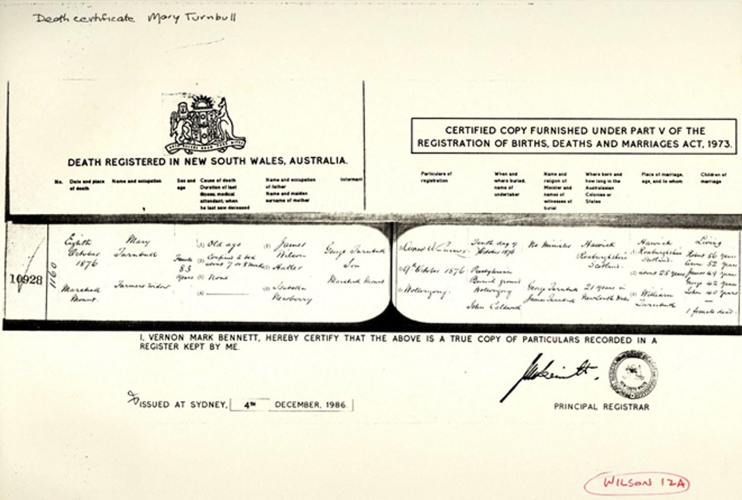 Turnbull Mary Death Cert